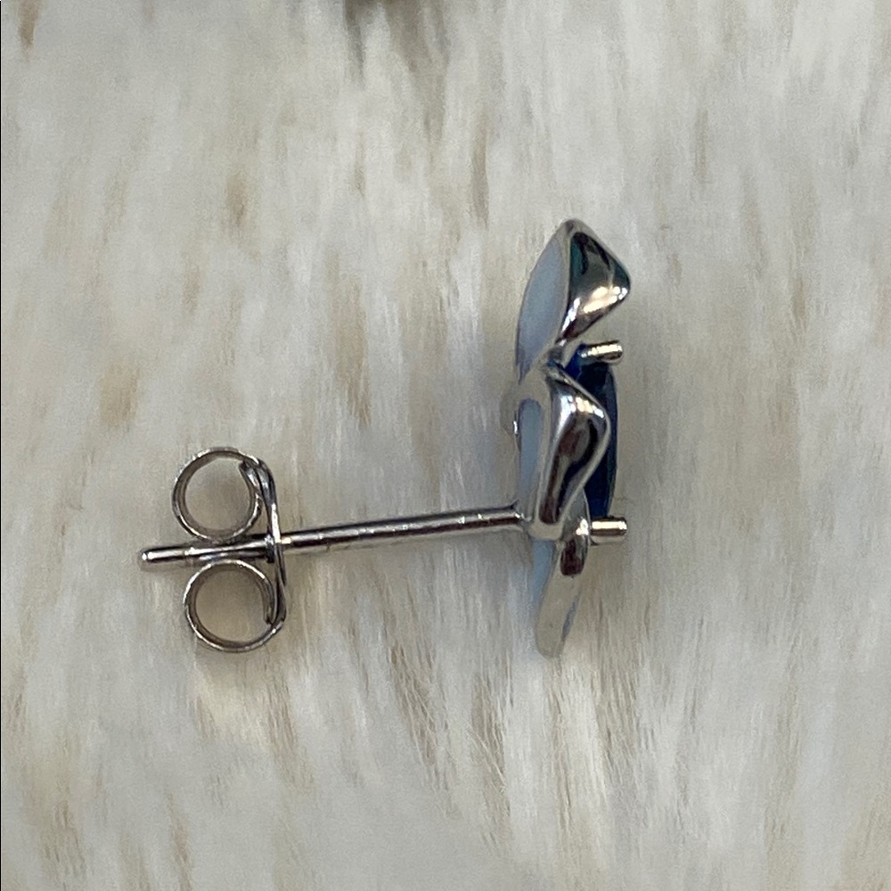Sapphire Enamel Floral Earrings - Picture 3 of 6